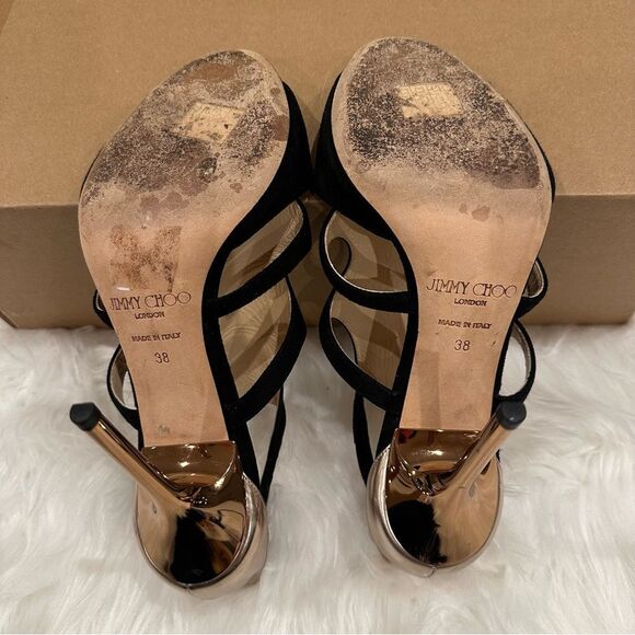 Jimmy Choo Tida Suede Cutout Sandals in Black Suede - Picture 11 of 15